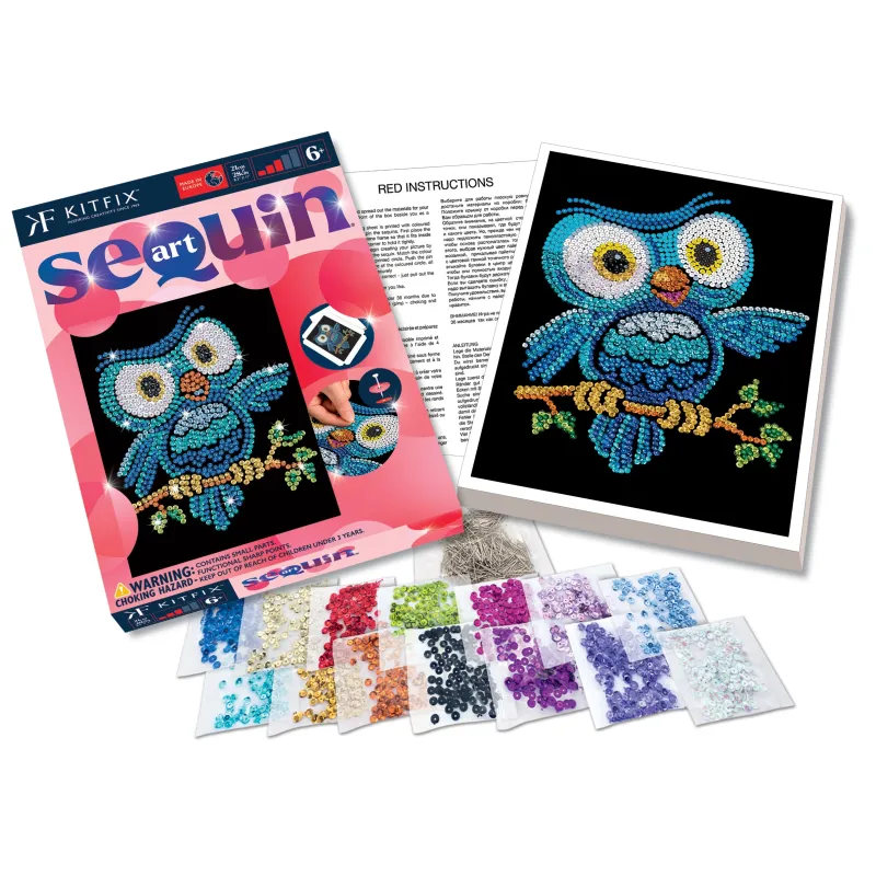 KITFIX Amatniecības komplekts Sequin Art Red spīdumiņu māksla, Pūce Ozzijs