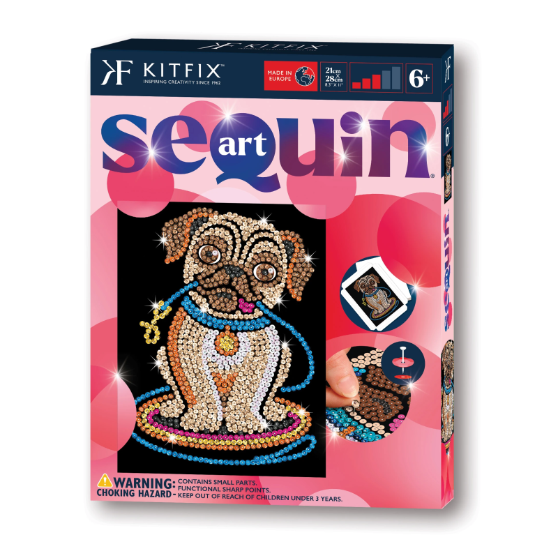 KITFIX Amatniecības komplekts Sequin Art Red spīdumiņu māksla, Mopsīte Lilija