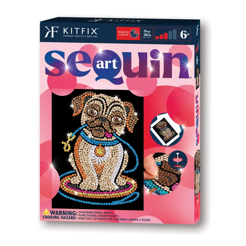 KITFIX Amatniecības komplekts Sequin Art Red spīdumiņu māksla, Mopsīte Lilija