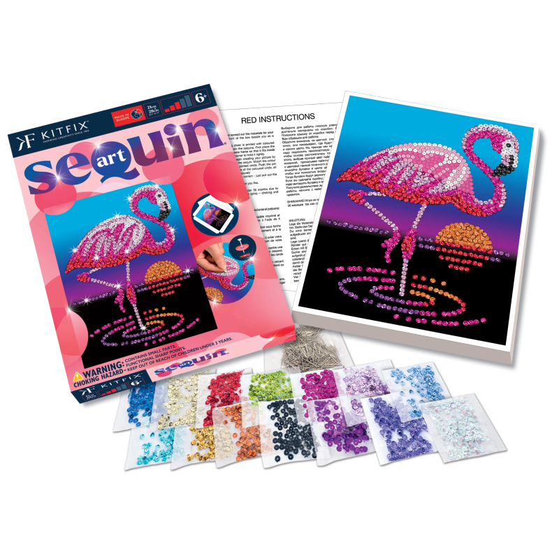 KITFIX Amatniecības komplekts Sequin Art Red spīdumiņu māksla, Flamingo Frenkijs