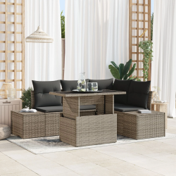 vidaXL Dārza dīvānu komplekts ar spilvenu 5 pcs Pelēka poliratāns