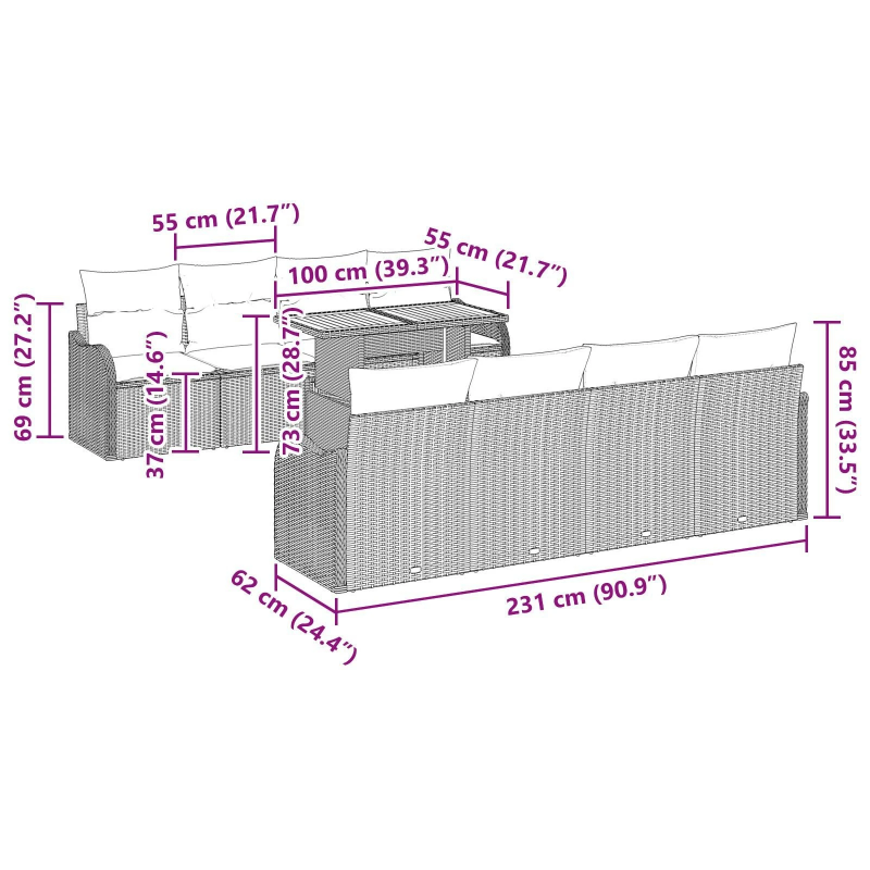 vidaXL Dārza dīvānu komplekts ar spilvenu 7 pcs Melna