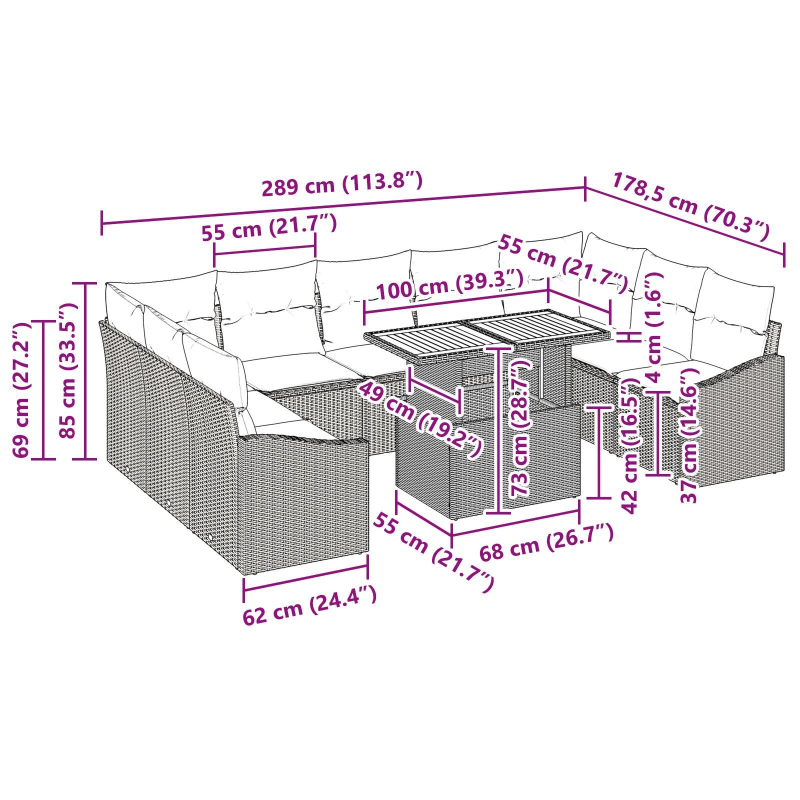 vidaXL Dārza ēdamgalds ar spilvenu ar spilvenu 10 pcs Bēšs un krēms