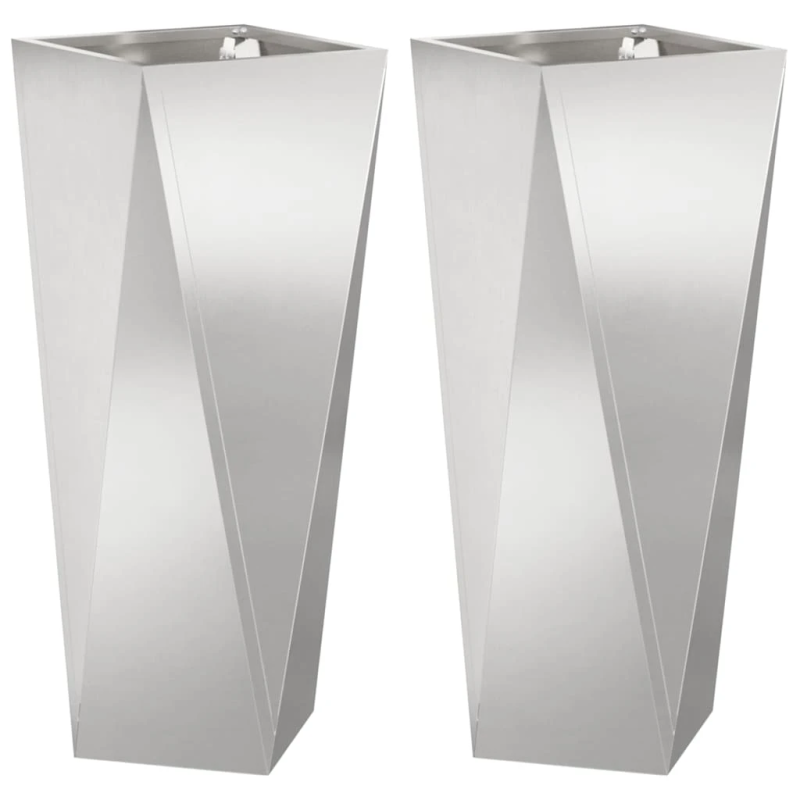 vidaXL Puķu kaste 2 pcs Sudraba 30 x 30 x 75 cm Nerūsējošs tērauds