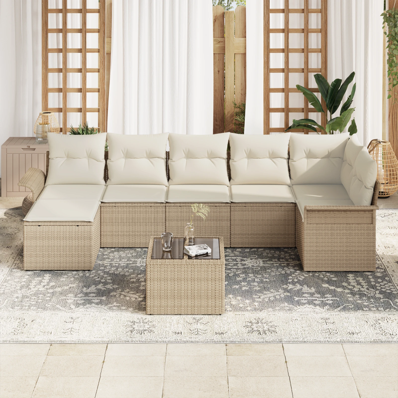 vidaXL Dārza dīvānu komplekts 8 pcs Bēša Poliūtu rotangpalma