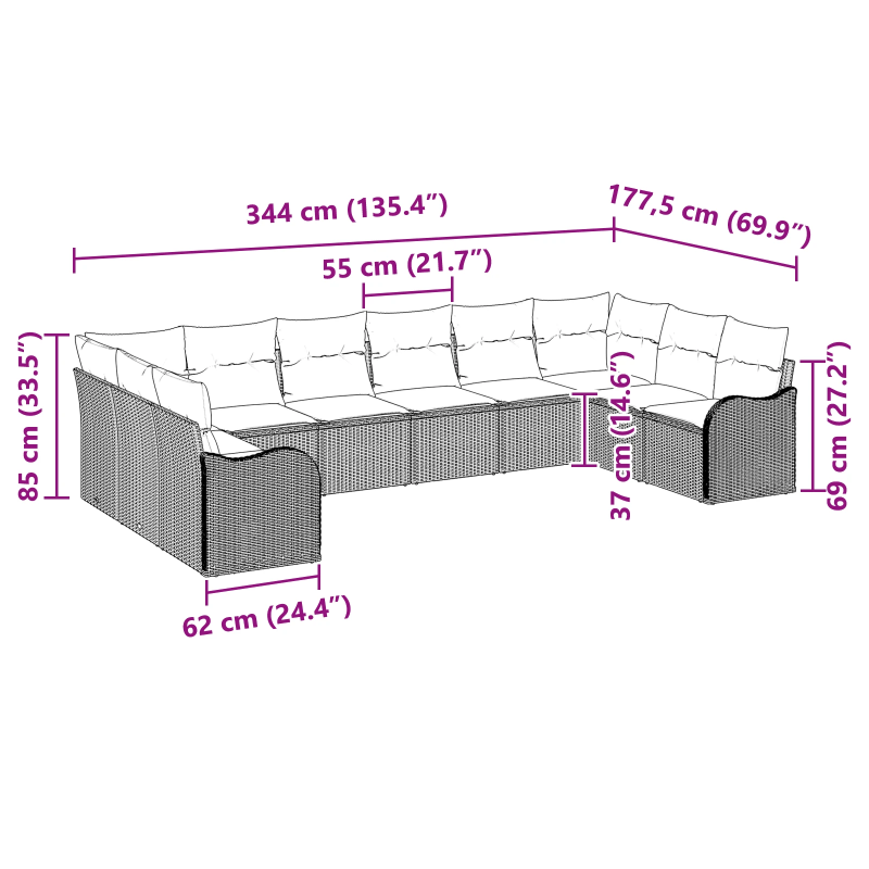 vidaXL Dārza dīvānu komplekts 10 pcs Bēšs un balts poliratāns