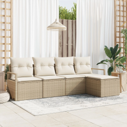 vidaXL Dīvānu komplekts ar spilvenu 5 pcs Bēšs un krēms poliratāns