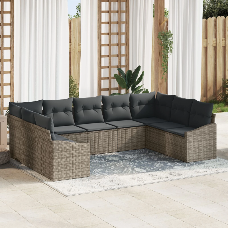 vidaXL Dārza dīvānu komplekts ar uzglabāšanu 9 pcs Pelēka poliratāns