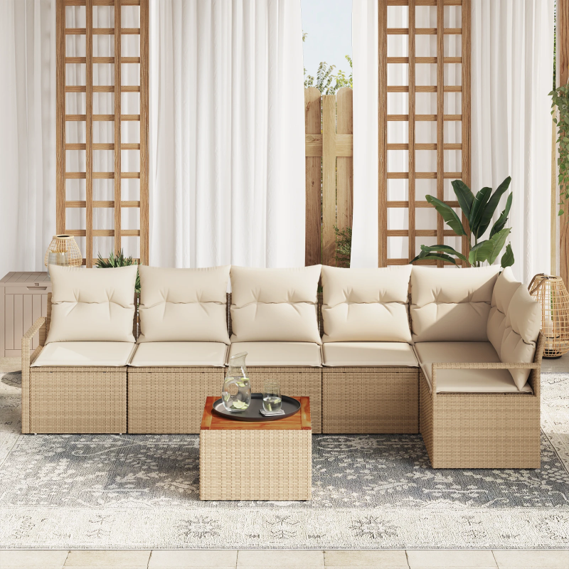 vidaXL Dārza dīvānu komplekts 7 pcs Bēšs un balts