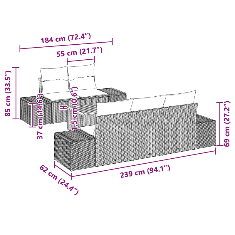 vidaXL Dārza dīvānu komplekts 6 pcs Bēšs un krēms poliratāns