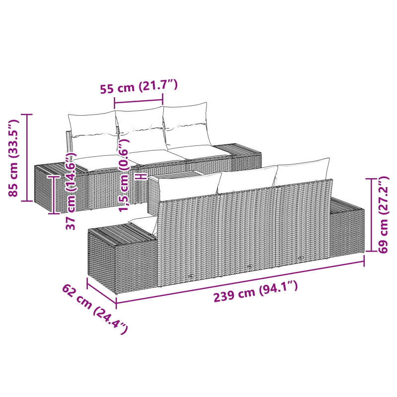 vidaXL Dārza dīvānu komplekts 7 pcs Bēšs un balts