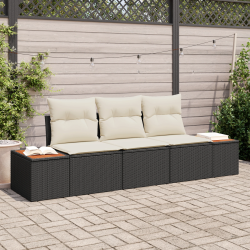 vidaXL Dārza dīvānu komplekts ar spilvenu 3 pcs Melna un krēmkrāsas