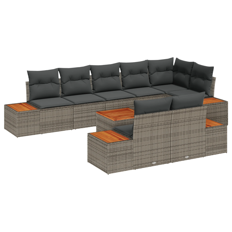 vidaXL Dārza dīvānu komplekts ar spilvenu 8 pcs Pelēka Poliratans