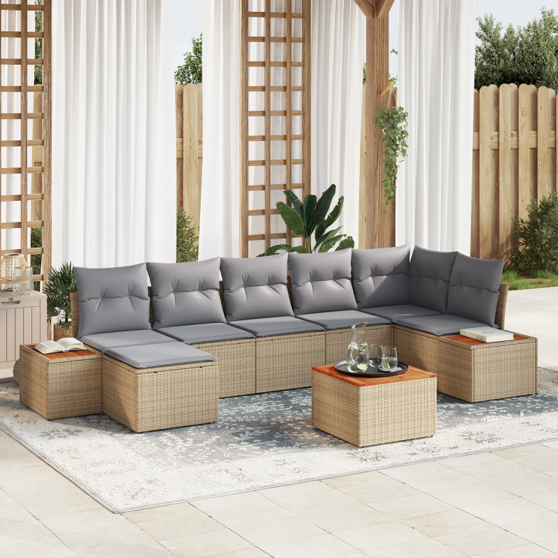 vidaXL Dārza dīvānu komplekts 8 pcs bēša un gaiši pelēka Polirāts