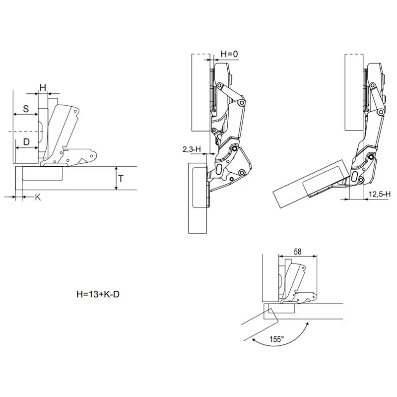 Hinge external clip d35 155oh 0soft eksc