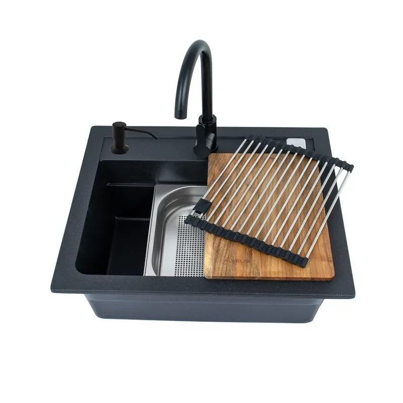 Virtuves izlietne ar virtuves maisītāju Alveus Atrox, 68 cm x 56 cm x 22 cm, melna