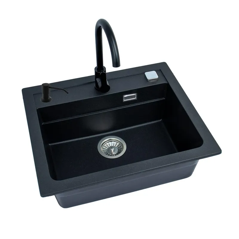 Virtuves izlietne ar virtuves maisītāju Alveus Atrox, 68 cm x 56 cm x 22 cm, melna