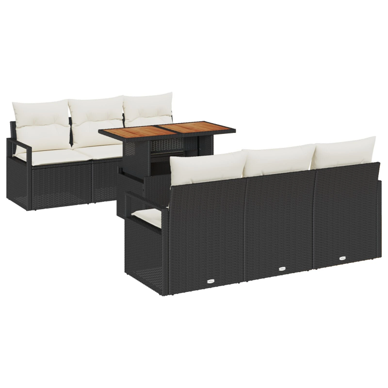 vidaXL Dārza dīvānu komplekts 7 pcs Melna Poliūtu rotangpalma