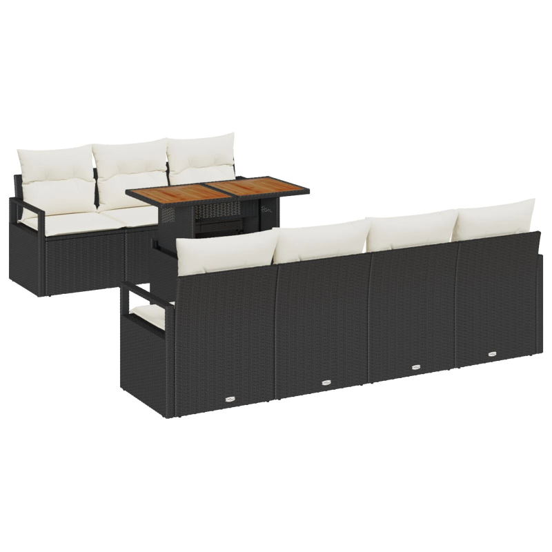 vidaXL Dārza dīvānu komplekts 8 pcs Melna Poliūtu rotangpalma