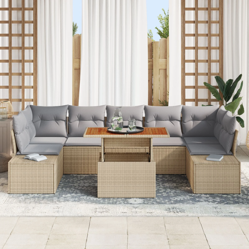 vidaXL Dārza dīvānu komplekts 8 pcs Bēša Poliūtu rotangpalma