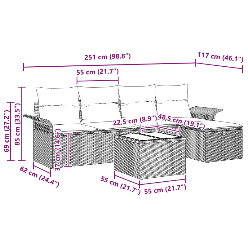 vidaXL Dārza dīvānu komplekts 6 pcs Gaiši pelēks poliratāns