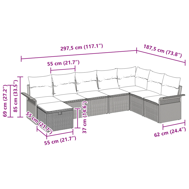 vidaXL Dārza dīvānu komplekts 8 pcs Melns un Krēmkrāsa poliratāns