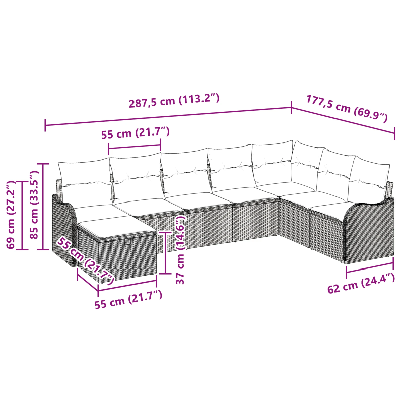vidaXL Dīvānu komplekts ar spilvenu 8 pcs Gaiši pelēks poliratāns