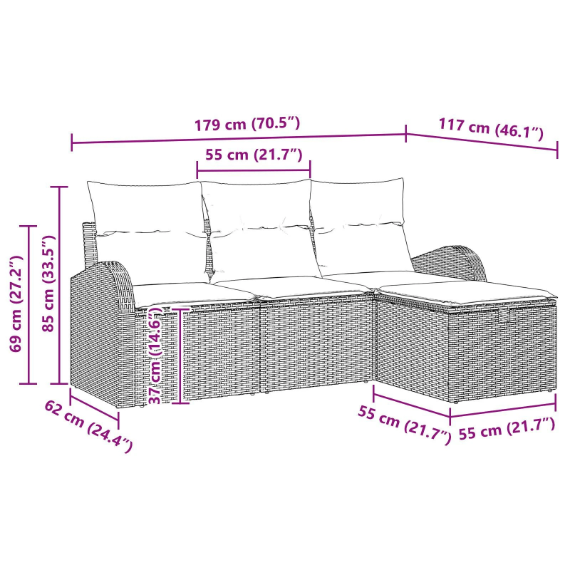vidaXL Dīvānu komplekts 4 pcs Melns un Krēmkrāsa poliratāns