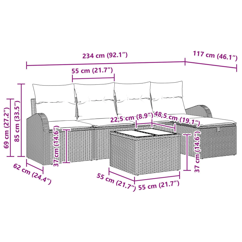 vidaXL Dīvānu komplekts 6 pcs Melns un Krēmkrāsa poliratāns