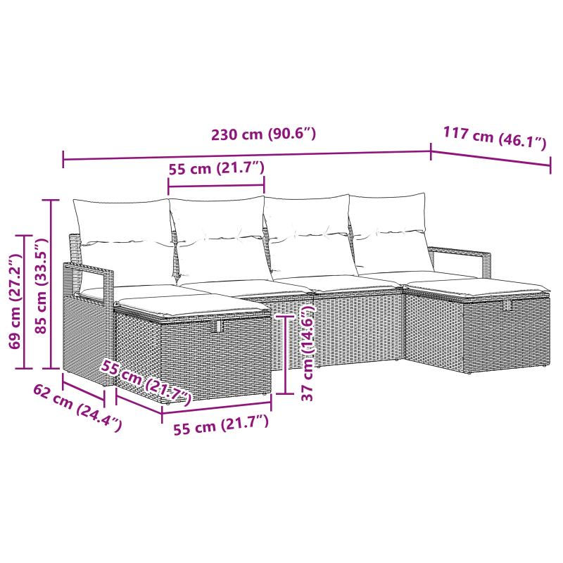 vidaXL Dīvānu komplekts ar spilvenu 6 pcs Gaiši pelēks poliratāns