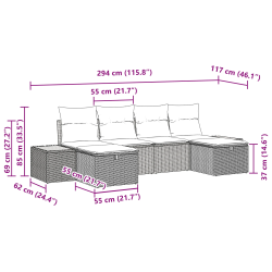 vidaXL Dārza dīvānu komplekts 6 pcs Bēša Poliūtu rotangpalma