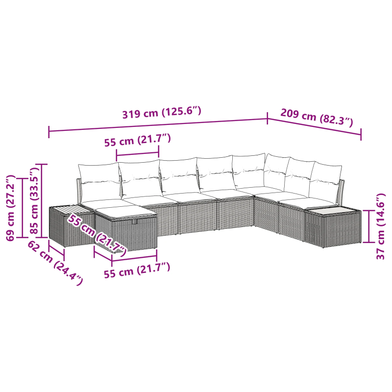 vidaXL Dārza dīvānu komplekts 8 pcs Bēša Poliūtu rotangpalma