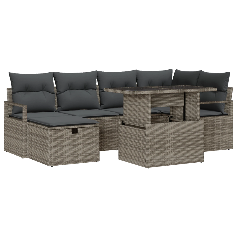 vidaXL Dārza dīvānu komplekts 7 pcs Pelēka Poliūtu rotangpalma