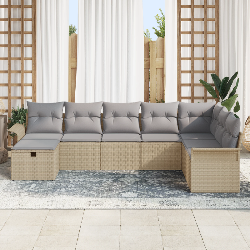 vidaXL Dārza dīvānu komplekts 8 pcs Bēša Poliūtu rotangpalma