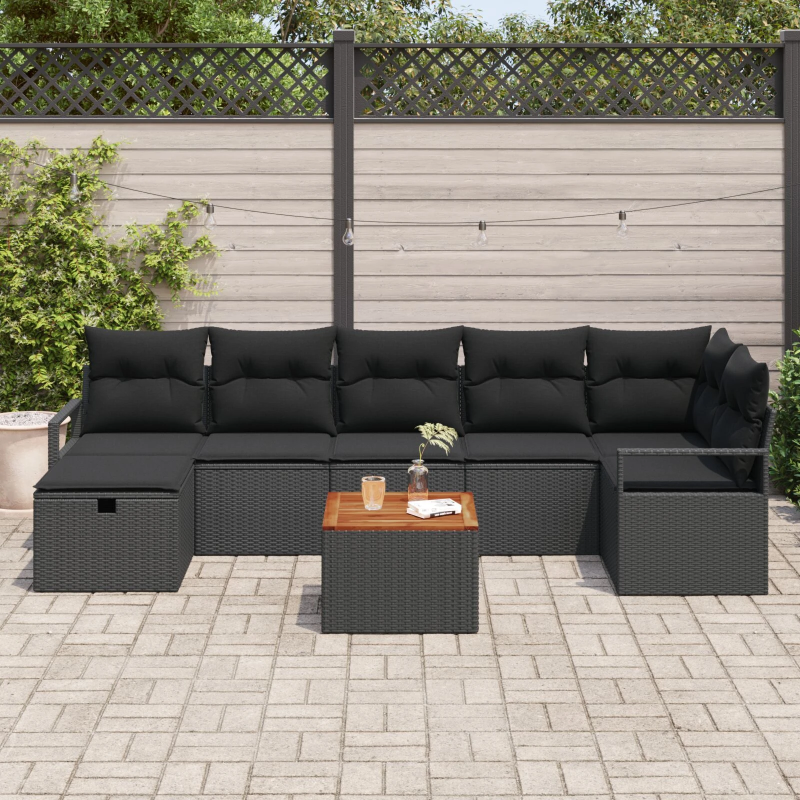 vidaXL Dārza dīvānu komplekts 8 pcs Melna Poliūtu rotangpalma