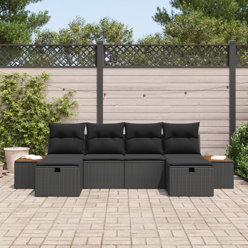 vidaXL Sodo Sofų Rinkinys 6 pcs Juoda 55 x 62 x 69 cm Poli ratanas