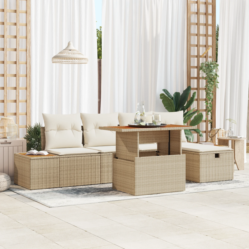 vidaXL Dārza dīvānu komplekts 6 pcs Bēša poliratāns