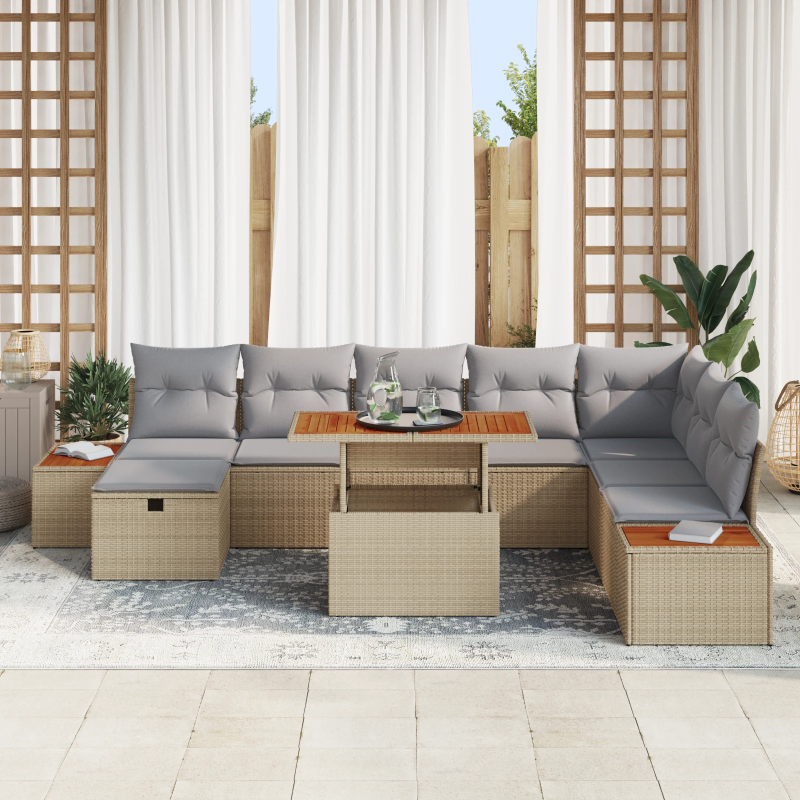 vidaXL Dārza dīvānu komplekts 9 pcs Bēša poliratāns