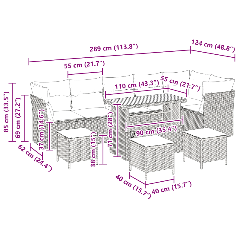 vidaXL Dārza dīvānu komplekts 10 pcs Melna poliratāns