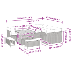 vidaXL Dārza dīvānu komplekts 12 pcs Melna poliratāns