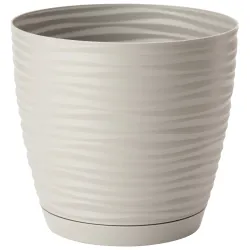 Puķu pods SAHARA ar paliktni 19cm, g.pelēks