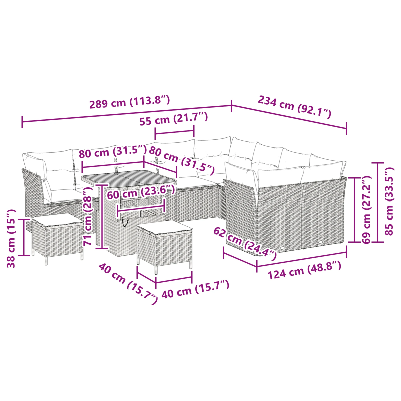 vidaXL Dārza dīvānu komplekts 12 pcs Melna poliratāns