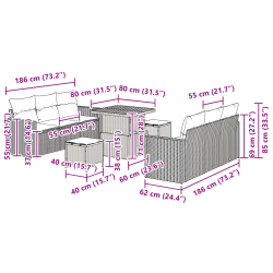 vidaXL Dārza dīvānu komplekts 9 pcs Pelēka poliratāns