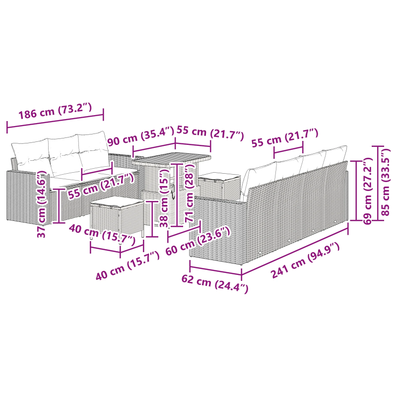 vidaXL Dārza dīvānu komplekts 10 pcs Bēša poliratāns