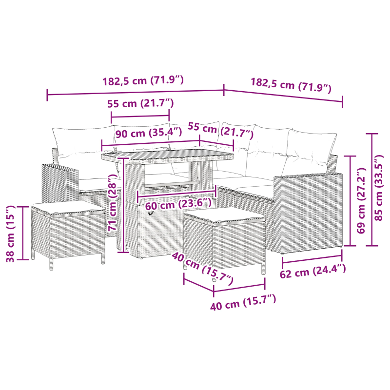 vidaXL Dārza dīvānu komplekts 8 pcs Melna poliratāns