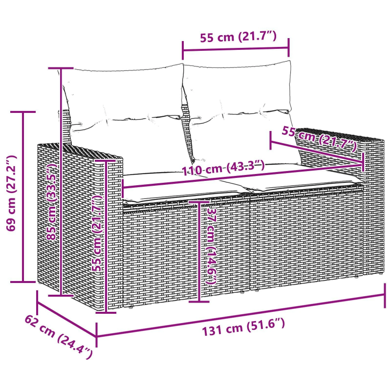 vidaXL Dārza dīvānu komplekts 14 pcs Pelēka poliratāns