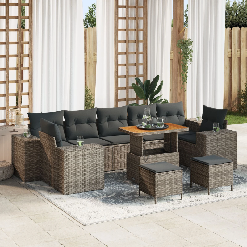 vidaXL Dārza dīvānu komplekts 10 pcs Pelēka poliratāns