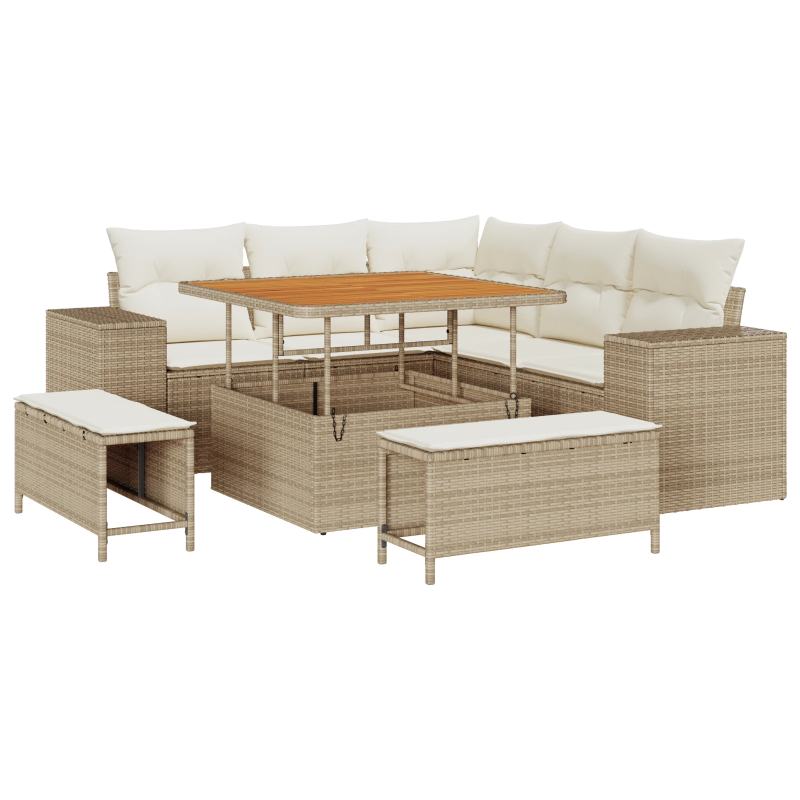 vidaXL Dārza dīvānu komplekts ar spilvenu 8 pcs Bēša poliratāns