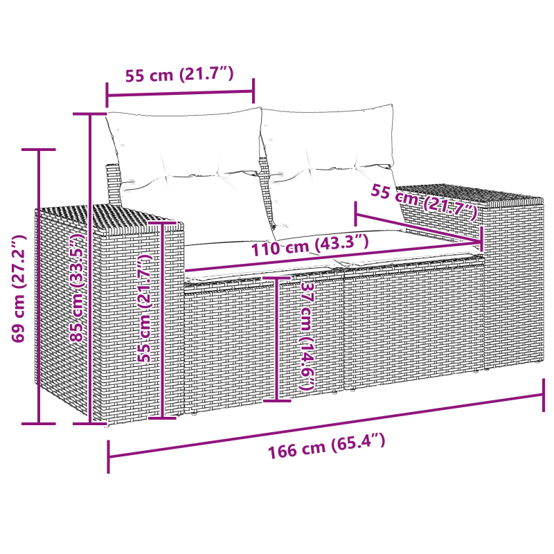 vidaXL Dārza dīvānu komplekts ar spilvenu 8 pcs Melna poliratāns