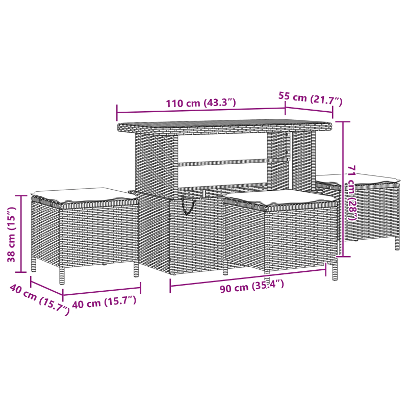 vidaXL Dārza dīvānu komplekts ar spilvenu 14 pcs Pelēka poliratāns